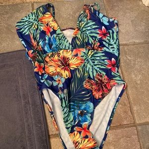 tropical criss cross bathing suit
